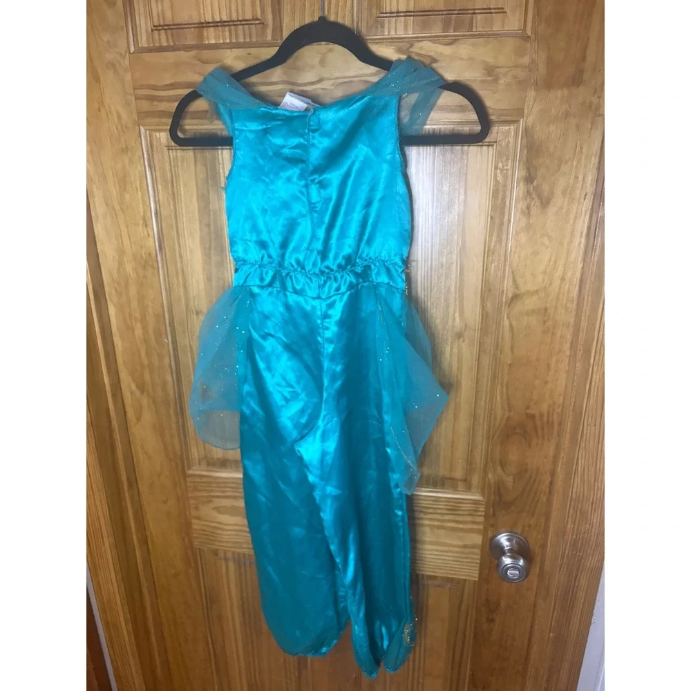 Disney Princess Jasmine Costume Teal Gold Glitter Jumpsuit Girls Size 4-6X